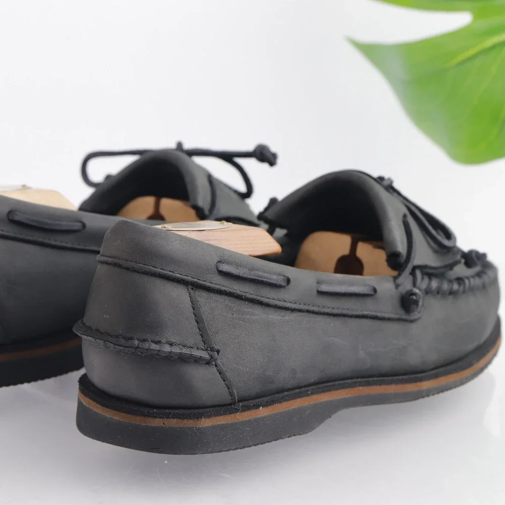 Sebago USA Mens Shawnee Boat Shoe Size 9 Gray Leather Kiltie Moc Slip On Loafers